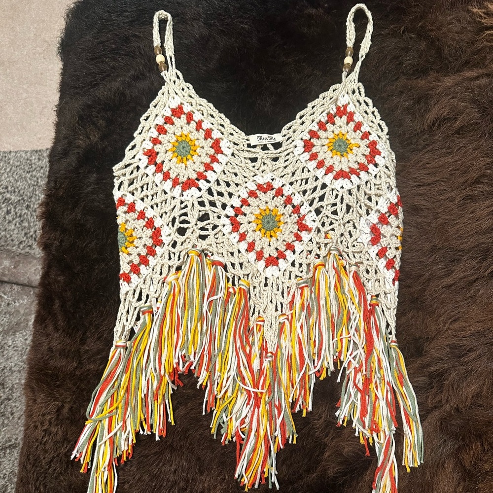 Miss Me Multicolor Crochet Fringe Top